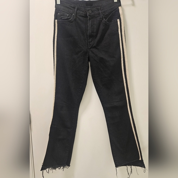 Mother Insider Striped Crop Step-Hem Fray Jeans In Guilty Racer Size 28 - Picture 3 of 16